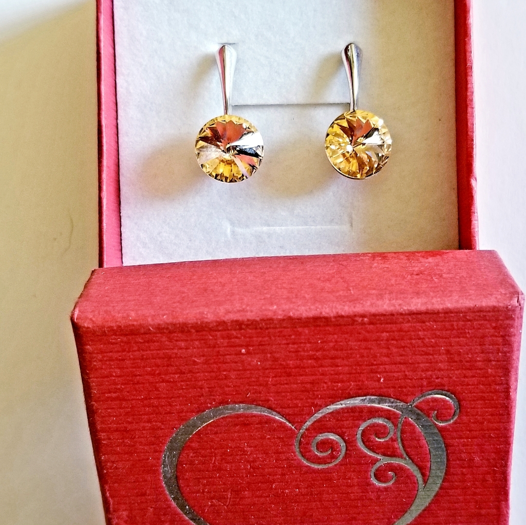 New 12mm Peach Swarovski Element Crystal Earrings